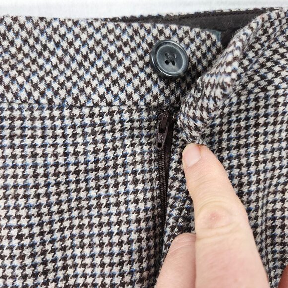 Eddie Bauer Skirt Womens 2 Brown Blue Houndstooth Wool Blend Pencil Career - Picture 4 of 10